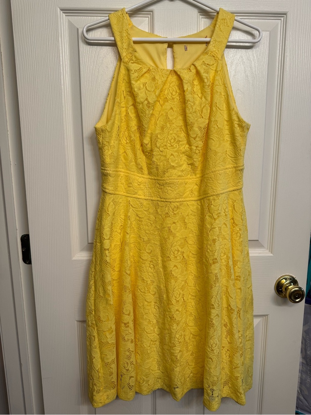 Yellow Floral Lace Fit & Flare Dress Keyhole Back Fits Size 10/12